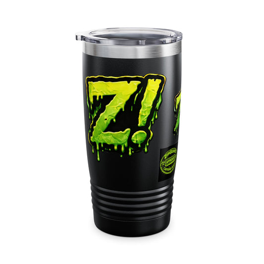 ZomBeanZ! Coffee 20oz Tumbler — Insulated Travel Cup with Neon Green ZomBeanZ! Drip Design